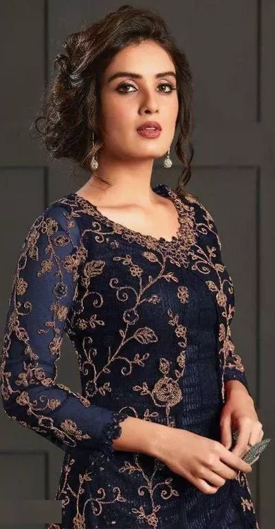 FC 4592 Navy Blue Net Salwar Suit with Stone Work. Wedding, Party, Festive, Events, Now at just ₹2449. Delivery 4-6 Working Days. Shop now. | Jump Suits, Straight Suits, Casual Suits, Creative suits, Designer Suits, Palazzo Suits, Party Wear Suits, Patiala Suits, Salwar suit