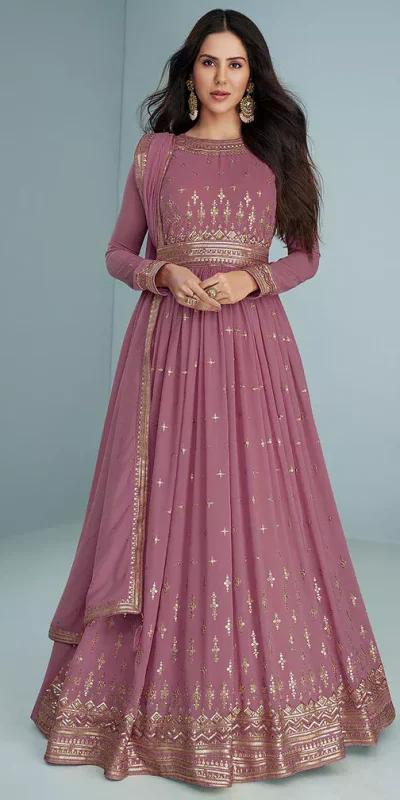 FC 9293 Onion Georgette Salwar Suit with Embroidery Work. Wedding, Party, Festive, Events, Now at just ₹2649. Delivery 4-6 Working Days. Shop now. | Designer Suits, Jump Suits, Casual Suits, Creative suits, Palazzo Suits, Party Wear Suits, Patiala Suits, Salwar suit, Straight Suits