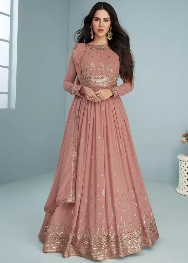 FC 9293 Peach Georgette Salwar Suit with Embroidery Work. Wedding, Party, Festive, Events, Now at just ₹2649. Delivery 4-6 Working Days. Shop now. | Designer Suits, Jump Suits, Casual Suits, Creative suits, Palazzo Suits, Party Wear Suits, Patiala Suits, Salwar suit, Straight Suits