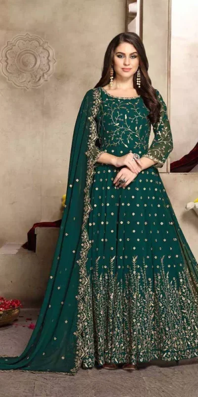 FC 94001 Peacock Green Color Georgette Multi Thread Zari Stich Anarkali Suit Wedding, Party, Festive events, etc. Expected Delivery  4-6 Working Days @2399/- | Anarkali Suits, Bollywood Anarkali, Creative-Anarkali, Designer Anarkali, Embroidered Anarkali, Party Wear Anarkali