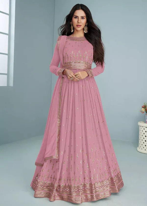 FC 9293 Pink Georgette Salwar Suit with Embroidery Work. Wedding, Party, Festive, Events, Now at just ₹2649. Delivery 4-6 Working Days. Shop now. | Designer Suits, Jump Suits, Casual Suits, Creative suits, Palazzo Suits, Party Wear Suits, Patiala Suits, Salwar suit, Straight Suits