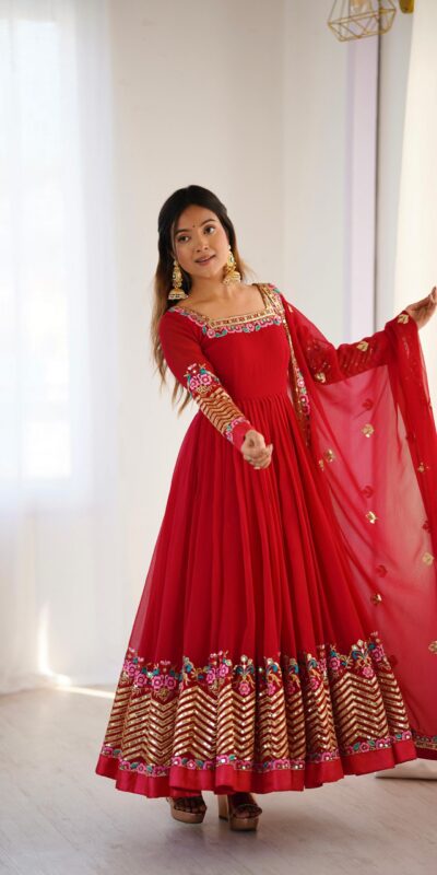 ZF 5010 Red Georgette Gown Perfect for Wedding, Party, Pooja, Ethnic Day, Karwa Chauth – . Best Price ₹2049. Delivery 4-6 Working Days. Shop now. | Designer Suits, Jump Suits, Casual Suits, Creative suits, Palazzo Suits, Party Wear Suits, Patiala Suits, Salwar suit, Straight Suits