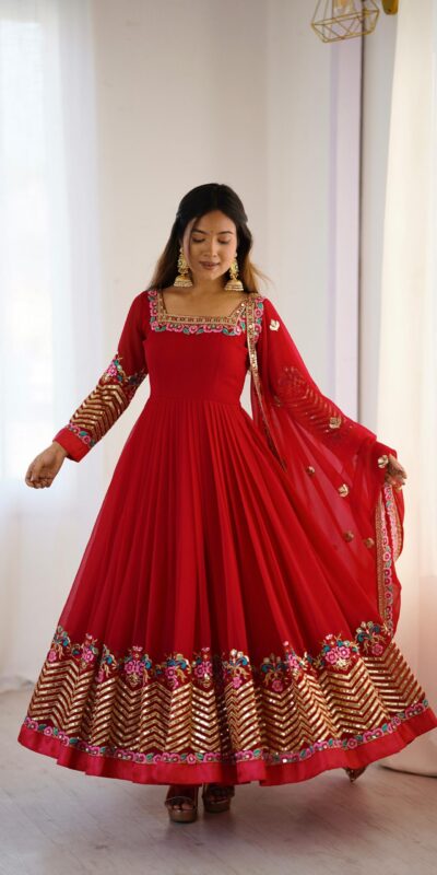 ZF 5010 Red Georgette Gown Perfect for Wedding, Party, Pooja, Ethnic Day, Karwa Chauth – . Best Price ₹2049. Delivery 4-6 Working Days. Shop now. | Designer Suits, Jump Suits, Casual Suits, Creative suits, Palazzo Suits, Party Wear Suits, Patiala Suits, Salwar suit, Straight Suits