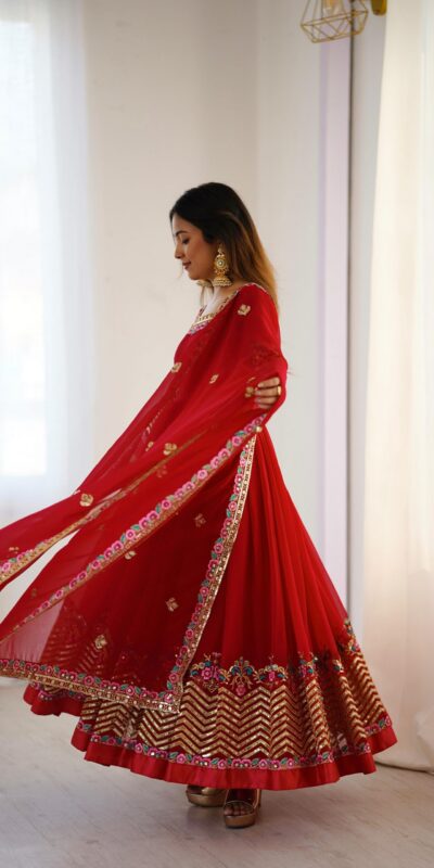 ZF 5010 Red Georgette Gown Perfect for Wedding, Party, Pooja, Ethnic Day, Karwa Chauth – . Best Price ₹2049. Delivery 4-6 Working Days. Shop now. | Designer Suits, Jump Suits, Casual Suits, Creative suits, Palazzo Suits, Party Wear Suits, Patiala Suits, Salwar suit, Straight Suits