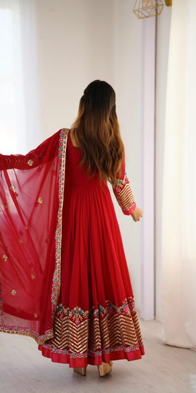 ZF 5010 Red Georgette Gown Perfect for Wedding, Party, Pooja, Ethnic Day, Karwa Chauth – . Best Price ₹2049. Delivery 4-6 Working Days. Shop now. | Designer Suits, Jump Suits, Casual Suits, Creative suits, Palazzo Suits, Party Wear Suits, Patiala Suits, Salwar suit, Straight Suits