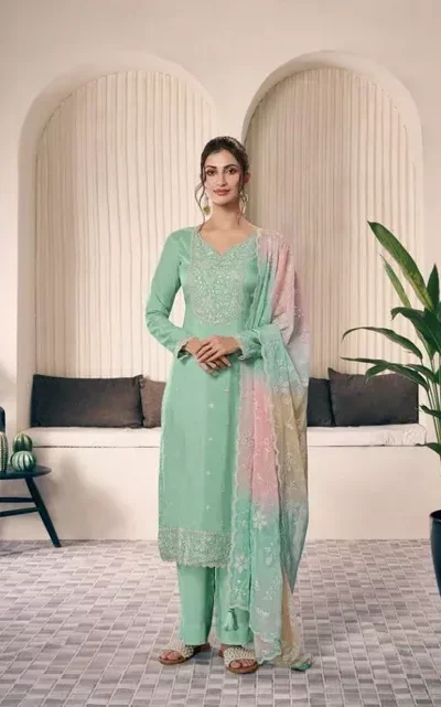 FC 73591 Sea Green Vichitra Salwar Suit with Digital Print & Embroidery Work. Available at ₹2599 only. Delivery 4-6 Working Days. Shop now. | Designer Suits, Jump Suits, Casual Suits, Creative suits, Palazzo Suits, Party Wear Suits, Patiala Suits, Salwar suit, Straight Suits