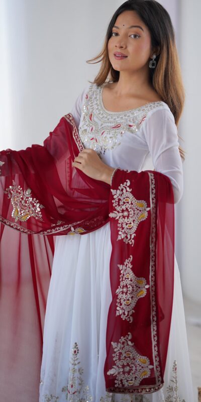 ZF 5008 White Georgette Gown with Embroidery Work. Wedding, Party, Festive, Events, Special Price ₹2049. Delivery 4-6 Working Days. Shop now. | Designer Suits, Jump Suits, Casual Suits, Creative suits, Palazzo Suits, Party Wear Suits, Patiala Suits, Salwar suit, Straight Suits