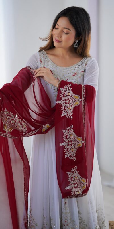ZF 5008 White Georgette Gown with Embroidery Work. Wedding, Party, Festive, Events, Special Price ₹2049. Delivery 4-6 Working Days. Shop now. | Designer Suits, Jump Suits, Casual Suits, Creative suits, Palazzo Suits, Party Wear Suits, Patiala Suits, Salwar suit, Straight Suits