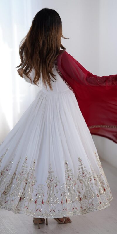 ZF 5008 White Georgette Gown with Embroidery Work. Wedding, Party, Festive, Events, Special Price ₹2049. Delivery 4-6 Working Days. Shop now. | Designer Suits, Jump Suits, Casual Suits, Creative suits, Palazzo Suits, Party Wear Suits, Patiala Suits, Salwar suit, Straight Suits