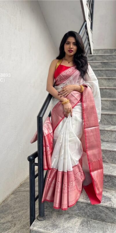 KPR 148 White Soft Lichi Silk Saree Perfect for Wedding, Party, Mehendi, Ganesh Chaturthi, Raksha Bandhan – . Introductory Price ₹1449. Delivery 4-6 | Bollywood Sarees, Creative Sarees, Designer Sarees, Embroidered Sarees, Ethnic Saree, Modern Digital sarees, Party Wear Sarees, Sarees