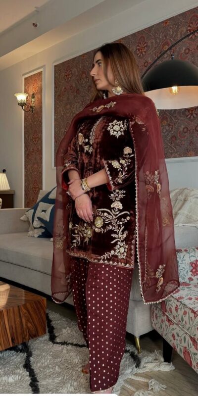 BE 408 Brown Soft Organza Salwar Suit with Lace Work & Embroidery Work. Special Price ₹2049. Delivery 4-6 Working Days. Shop now. | Bollywood Lehenga, Creative Lehenga, Designer Lehenga, Embroidered Lehenga, Lehenga, Party Wear Lehenga