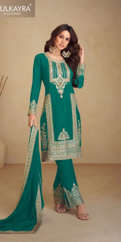 FC GULKAYRA 7473 Green Chinon Salwar Suit Perfect for Wedding, Party, Durga Puja, Eid, Sangeet – . Grab it for ₹3199. Delivery 4-6 Working Days. | Designer Suits, Jump Suits, Tops & Bottoms, Track Suits, Trendy Wear, Casual Suits, Creative suits, Palazzo Suits, Party Wear Suits, Patiala Suits, Salwar suit, Straight Suits