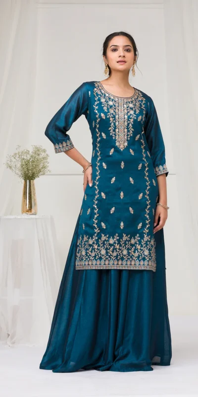 FC 2102 Peacock Blue Blooming Vichitra Salwar Suit with Embroidery Work. Festive Deal ₹2549. Delivery 4-6 Working Days. Shop now. | Designer Suits, Jump Suits, Tops & Bottoms, Track Suits, Trendy Wear, Casual Suits, Creative suits, Palazzo Suits, Party Wear Suits, Patiala Suits, Salwar suit, Straight Suits