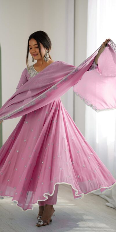 ZF 5012 Pink Blooming Faux Gown with Embroidery Work. Wedding, Party, Festive, Events Grab it for ₹2149. Delivery 4-6 Working Days. Shop now. | Bollywood Lehenga, Creative Lehenga, Designer Lehenga, Embroidered Lehenga, Lehenga, Party Wear Lehenga