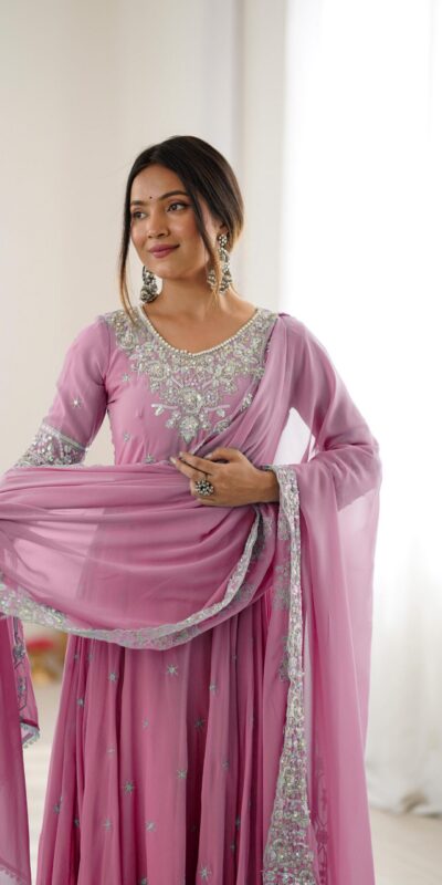 ZF 5012 Pink Blooming Faux Gown with Embroidery Work. Wedding, Party, Festive, Events Grab it for ₹2149. Delivery 4-6 Working Days. Shop now. | Bollywood Lehenga, Creative Lehenga, Designer Lehenga, Embroidered Lehenga, Lehenga, Party Wear Lehenga
