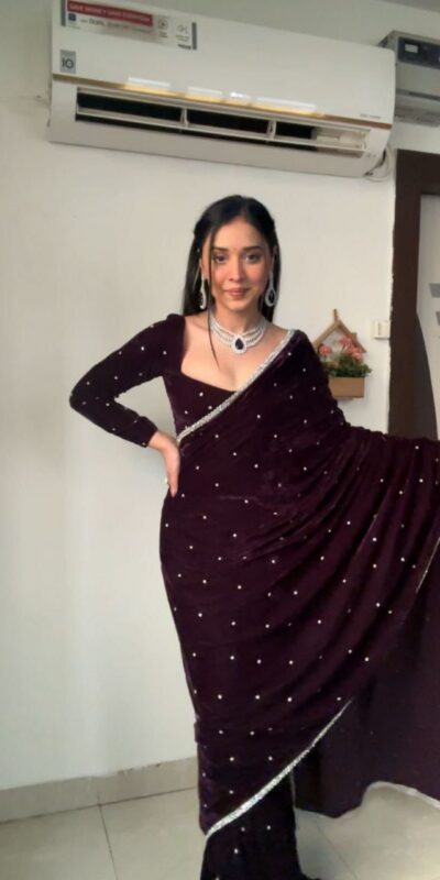 BD 1798 Wine Velvet 9000 with Revert Machine Pearl Work Saree Designer Work. Get it for ₹2049. Delivery 4-6 Working Days. Shop now. | Bollywood Sarees, Creative Sarees, Designer Sarees, Embroidered Sarees, Ethnic Saree, Modern Digital sarees, Party Wear Sarees, Sarees