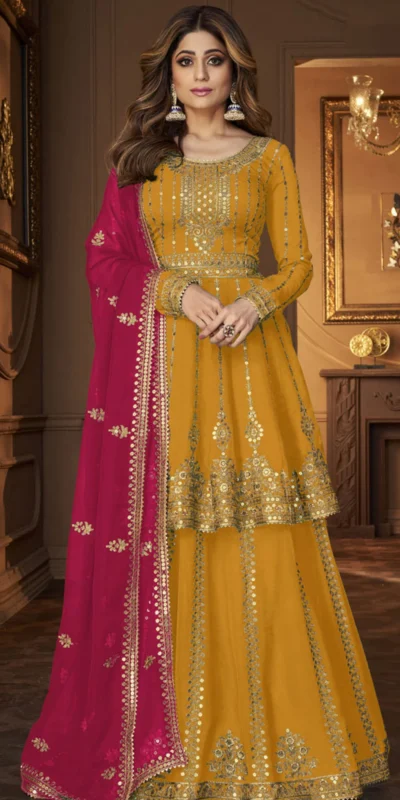 DS A 9125 Yellow Faux Georgette Salwar Suit with Embroidery Work. Special Price ₹2599. Delivery 4-6 Working Days. Shop now. | Designer Suits, Jump Suits, Tops & Bottoms, Track Suits, Trendy Wear, Casual Suits, Creative suits, Palazzo Suits, Party Wear Suits, Patiala Suits, Salwar suit, Straight Suits