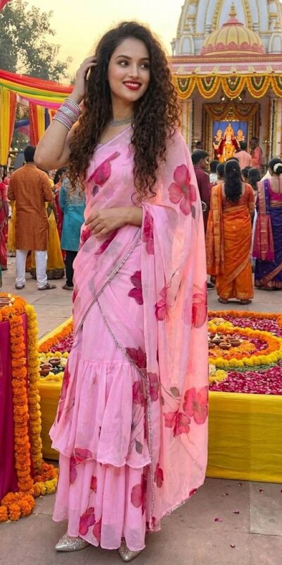 Baby Pink Premium Faux Georgette Saree BD 1805 Baby Pink with Digital Print. Now at just ₹2049. Delivery 4-6 Working Days. Shop now. | Bollywood Sarees, Creative Sarees, Designer Sarees, Embroidered Sarees, Ethnic Saree, Modern Digital sarees, Party Wear Sarees, Sarees