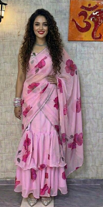 Baby Pink Premium Faux Georgette Saree BD 1805 Baby Pink with Digital Print. Now at just ₹2049. Delivery 4-6 Working Days. Shop now. | Bollywood Sarees, Creative Sarees, Designer Sarees, Embroidered Sarees, Ethnic Saree, Modern Digital sarees, Party Wear Sarees, Sarees