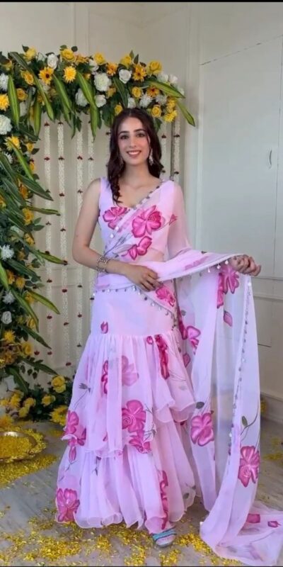 Baby Pink Premium Faux Georgette Saree BD 1805 Baby Pink with Digital Print. Now at just ₹2049. Delivery 4-6 Working Days. Shop now. | Bollywood Sarees, Creative Sarees, Designer Sarees, Embroidered Sarees, Ethnic Saree, Modern Digital sarees, Party Wear Sarees, Sarees