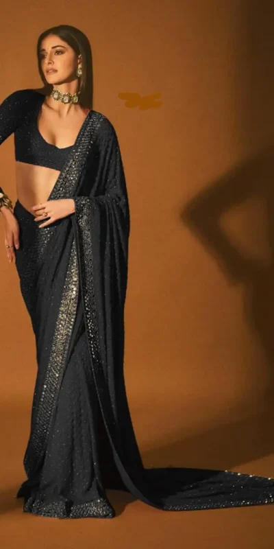 DF 3465 Black Faux Georgette Saree with Embroidery Work & Mirror Work. Affordable Price ₹2099. Delivery 4-6 Working Days. Shop now. | Bollywood Sarees, Creative Sarees, Designer Sarees, Embroidered Sarees, Ethnic Saree, Modern Digital sarees, Party Wear Sarees, Sarees