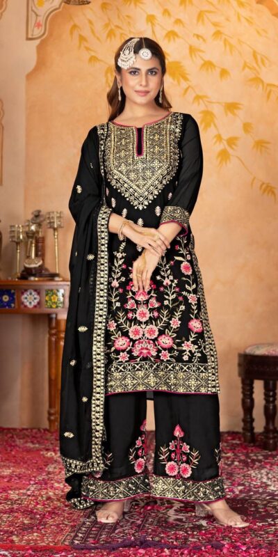 KF 1686 Black Faux Georgette Salwar Suit with Embroidery Work & Mirror Work. Exclusive Offer ₹2449. Delivery 4-6 Working Days. Shop now. | Jump Suits, Straight Suits, Tops & Bottoms, Track Suits, Trendy Wear, Casual Suits, Creative suits, Designer Suits, Palazzo Suits, Party Wear Suits, Patiala Suits, Salwar suit