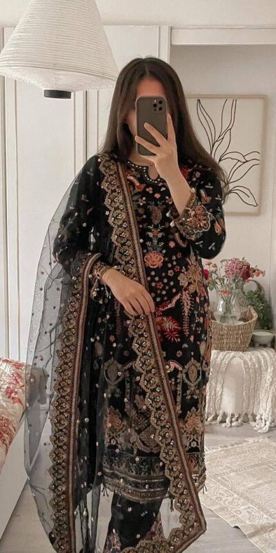 ST 169 Black in Faux Georgette Designer Work Salwar Suit . Wedding, Party, Festive, Events, Get it for ₹2049. Delivery 4-6 Working Days. Shop now. | Jump Suits, Straight Suits, Tops & Bottoms, Track Suits, Trendy Wear, Casual Suits, Creative suits, Designer Suits, Palazzo Suits, Party Wear Suits, Patiala Suits, Salwar suit