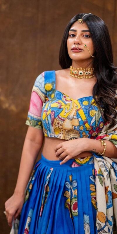 PC 425 Blue Color Chent Crep Lehenga Choli with Kalamkari Print. Special Price ₹2049. Delivery 4-6 Working Days. Shop now. | Bollywood Lehenga, Creative Lehenga, Designer Lehenga, Embroidered Lehenga, Lehenga, Party Wear Lehenga