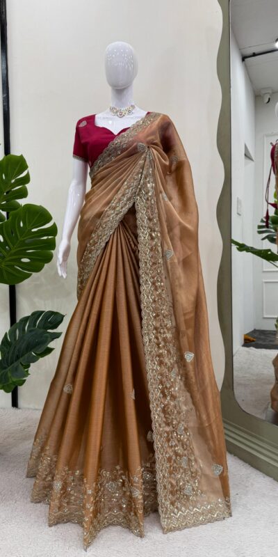 KD 566 Brown Burberry Silk Sequence work Saree with Designer Work. Special Price ₹1949. Delivery 4-6 Working Days. Shop now. | Bollywood Sarees, Creative Sarees, Designer Sarees, Embroidered Sarees, Ethnic Saree, Modern Digital sarees, Party Wear Sarees, Sarees