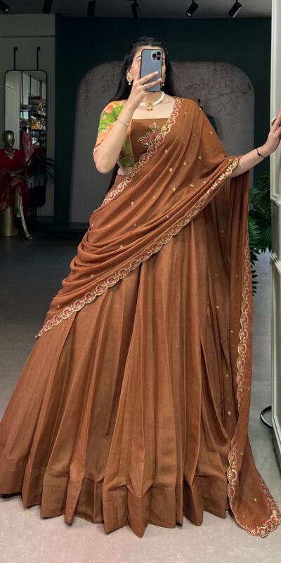 LNB 1068 Brown in Chocolate Crush Embroidery Work & Sequins Work Lehenga Choli . Available at ₹3349 only. Delivery 4-6 Working Days. Shop now. | Bollywood Lehenga, Creative Lehenga, Designer Lehenga, Embroidered Lehenga, Lehenga, Party Wear Lehenga