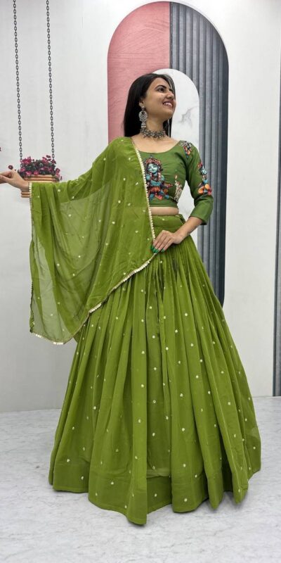 PC 541 Green Cotton Lehenga Choli with Kalamkari Print & Embroidery Work. Introductory Price ₹2099. Delivery 4-6 Working Days. Shop now. | Bollywood Lehenga, Creative Lehenga, Designer Lehenga, Embroidered Lehenga, Lehenga, Party Wear Lehenga