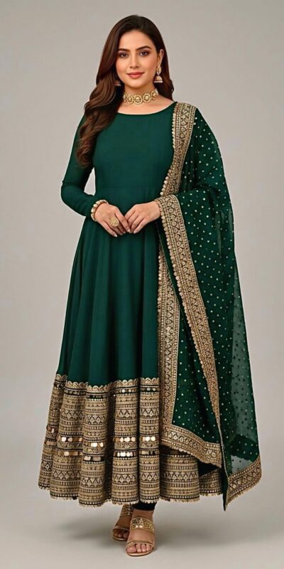 ZSR 3152 Green Color Roman silk Gown with Embroidery Work & Lace Work. Grab it for ₹2599. Delivery 4-6 Working Days. Shop now. | Bollywood Gowns, Creative Gowns, Designer Gowns, Embroidered Gowns, Gowns, Party Wear Gowns