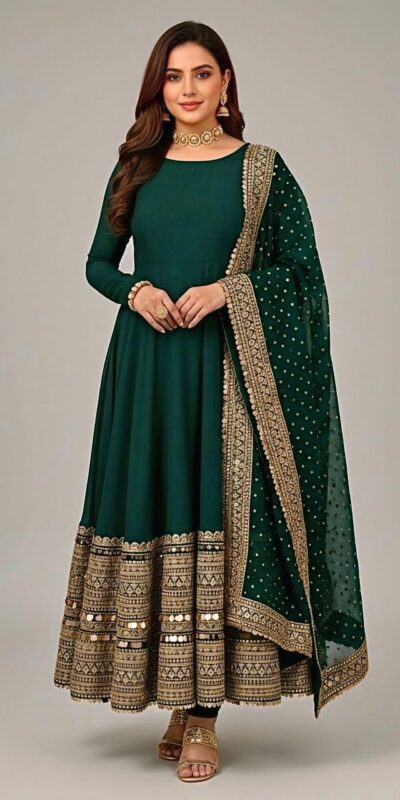 ZSR 3152 Green Color Roman silk Gown with Embroidery Work & Lace Work. Grab it for ₹2599. Delivery 4-6 Working Days. Shop now. | Bollywood Gowns, Creative Gowns, Designer Gowns, Embroidered Gowns, Gowns, Party Wear Gowns
