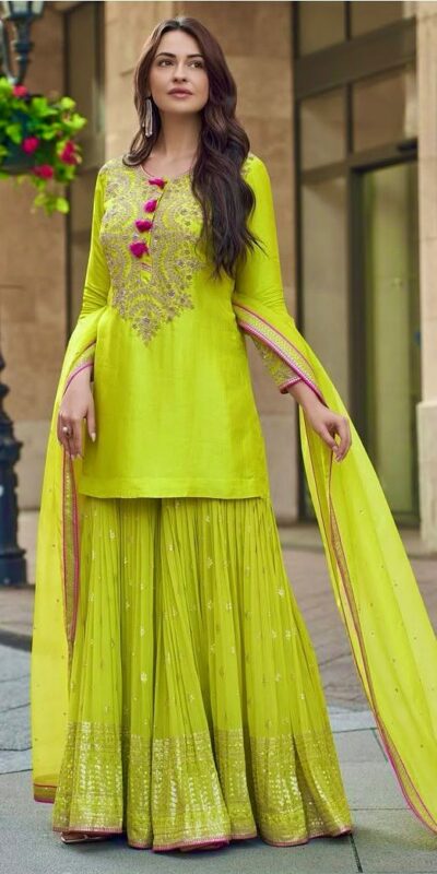 ST 233 Lime Yellow in Color Embroidery Work Salwar Suit Faux Georgette. Get it for ₹2049. Delivery 4-6 Working Days. Shop now. | Jump Suits, Straight Suits, Tops & Bottoms, Track Suits, Trendy Wear, Casual Suits, Creative suits, Designer Suits, Palazzo Suits, Party Wear Suits, Patiala Suits, Salwar suit