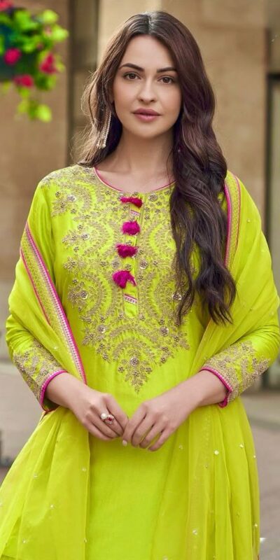 ST 233 Lime Yellow in Color Embroidery Work Salwar Suit Faux Georgette. Get it for ₹2049. Delivery 4-6 Working Days. Shop now. | Jump Suits, Straight Suits, Tops & Bottoms, Track Suits, Trendy Wear, Casual Suits, Creative suits, Designer Suits, Palazzo Suits, Party Wear Suits, Patiala Suits, Salwar suit