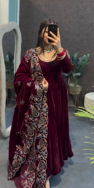 ST 1148 Maroon 9000 Velvet Salwar Suit with Embroidery Work & Lace Work. Get it for ₹2449. Delivery 4-6 Working Days. Shop now. | Jump Suits, Straight Suits, Tops & Bottoms, Track Suits, Trendy Wear, Casual Suits, Creative suits, Designer Suits, Palazzo Suits, Party Wear Suits, Patiala Suits, Salwar suit