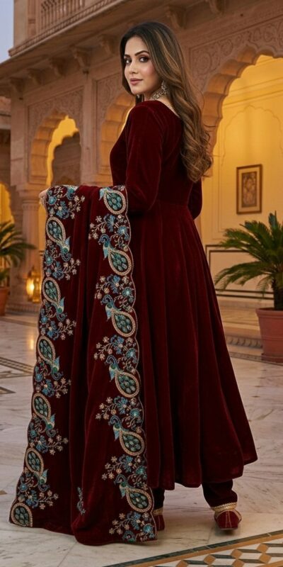 ST 1148 Maroon 9000 Velvet Salwar Suit with Embroidery Work & Lace Work. Get it for ₹2449. Delivery 4-6 Working Days. Shop now. | Jump Suits, Straight Suits, Tops & Bottoms, Track Suits, Trendy Wear, Casual Suits, Creative suits, Designer Suits, Palazzo Suits, Party Wear Suits, Patiala Suits, Salwar suit