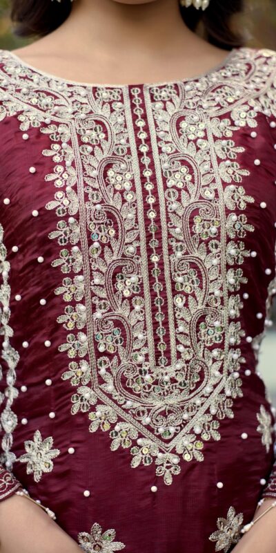 SR 1698 Maroon in Color Organza Silk Embroidery Work Salwar Suit . Festive Deal ₹2499. Delivery 4-6 Working Days. Shop now. | Jump Suits, Straight Suits, Tops & Bottoms, Track Suits, Trendy Wear, Casual Suits, Creative suits, Designer Suits, Palazzo Suits, Party Wear Suits, Patiala Suits, Salwar suit
