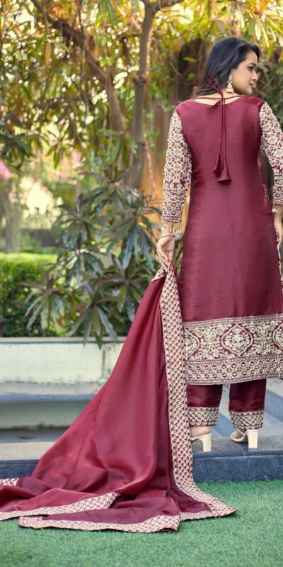 SR 1698 Maroon in Color Organza Silk Embroidery Work Salwar Suit . Festive Deal ₹2499. Delivery 4-6 Working Days. Shop now. | Jump Suits, Straight Suits, Tops & Bottoms, Track Suits, Trendy Wear, Casual Suits, Creative suits, Designer Suits, Palazzo Suits, Party Wear Suits, Patiala Suits, Salwar suit