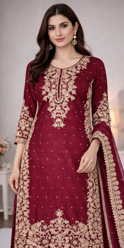 SSR 535 Maroon in Organza Silk Embroidery Work Salwar Suit . Available at ₹2399 only. Delivery 4-6 Working Days. Shop now. | Jump Suits, Straight Suits, Tops & Bottoms, Track Suits, Trendy Wear, Casual Suits, Creative suits, Designer Suits, Palazzo Suits, Party Wear Suits, Patiala Suits, Salwar suit