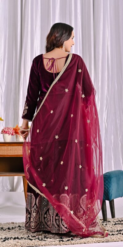 ND 5054 Maroon Embroidery Work Salwar Suit in Maroon Viscous Velvet. Available at ₹2449 only. Delivery 4-6 Working Days. Shop now. | Designer Suits, Jump Suits, Tops & Bottoms, Track Suits, Trendy Wear, Casual Suits, Creative suits, Palazzo Suits, Party Wear Suits, Patiala Suits, Salwar suit, Straight Suits