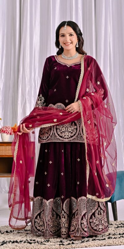 ND 5054 Maroon Embroidery Work Salwar Suit in Maroon Viscous Velvet. Available at ₹2449 only. Delivery 4-6 Working Days. Shop now. | Designer Suits, Jump Suits, Tops & Bottoms, Track Suits, Trendy Wear, Casual Suits, Creative suits, Palazzo Suits, Party Wear Suits, Patiala Suits, Salwar suit, Straight Suits