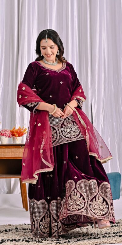 ND 5054 Maroon Embroidery Work Salwar Suit in Maroon Viscous Velvet. Available at ₹2449 only. Delivery 4-6 Working Days. Shop now. | Designer Suits, Jump Suits, Tops & Bottoms, Track Suits, Trendy Wear, Casual Suits, Creative suits, Palazzo Suits, Party Wear Suits, Patiala Suits, Salwar suit, Straight Suits