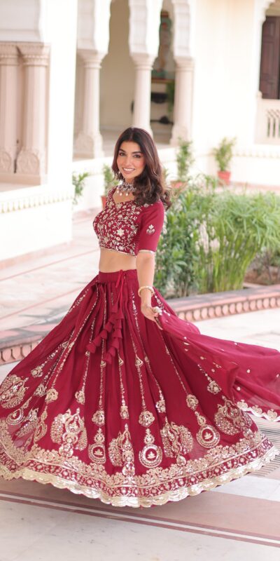 KA 5052 Maroon Vichitra Silk Lehenga Choli Perfect for Wedding, Party, Baby Shower, Cultural Events, Pooja – . Exclusive Offer ₹2599. Delivery 4-6 Wo | Bollywood Lehenga, Creative Lehenga, Designer Lehenga, Embroidered Lehenga, Lehenga, Party Wear Lehenga