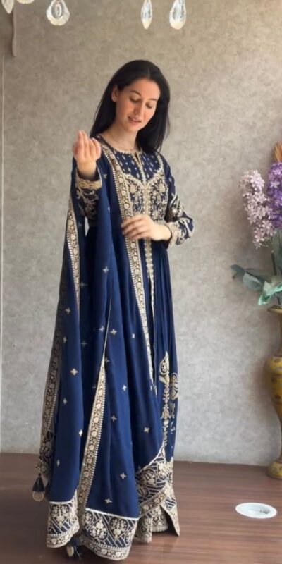 KD 1554 Navy Blue Faux Georgette Salwar Suit with Designer Work. Affordable Price ₹2549. Delivery 4-6 Working Days. Shop now. | Jump Suits, Straight Suits, Tops & Bottoms, Track Suits, Trendy Wear, Casual Suits, Creative suits, Designer Suits, Palazzo Suits, Party Wear Suits, Patiala Suits, Salwar suit