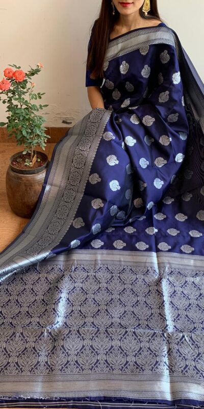 KPR 095 Navy Blue Soft Lichi Silk Saree with Lace Border & Lace Work. Affordable Price ₹1399. Delivery 4-6 Working Days. Shop now. | Bollywood Sarees, Creative Sarees, Designer Sarees, Embroidered Sarees, Ethnic Saree, Modern Digital sarees, Party Wear Sarees, Sarees