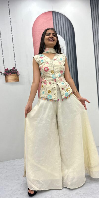 PC 451 Off White Tissue Simmer Salwar Suit with Embroidery Work. Available at ₹2549 only. Delivery 4-6 Working Days. Shop now. | Jump Suits, Tops & Bottoms, Track Suits, Trendy Wear, Casual Suits, Creative suits, Designer Suits, Palazzo Suits, Party Wear Suits, Patiala Suits, Salwar suit, Straight Suits