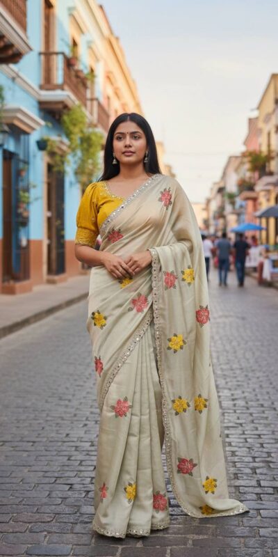 BT 1305 Off White Viscose Rangoli Saree Perfect for Wedding, Party, Family Gatherings, Temple Visit, Diwali – . Get it for ₹1849. Delivery 4-6 Wor | Bollywood Sarees, Creative Sarees, Designer Sarees, Embroidered Sarees, Ethnic Saree, Modern Digital sarees, Party Wear Sarees, Sarees