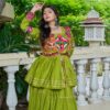 Ram 120 Parrot Green in Pure Cotton Mirror Work & Gamthi Work Lehenga Choli . Exclusive Offer ₹3049. Delivery 4-6 Working Days. Shop now. | Bollywood Lehenga, Creative Lehenga, Designer Lehenga, Embroidered Lehenga, Lehenga, Party Wear Lehenga
