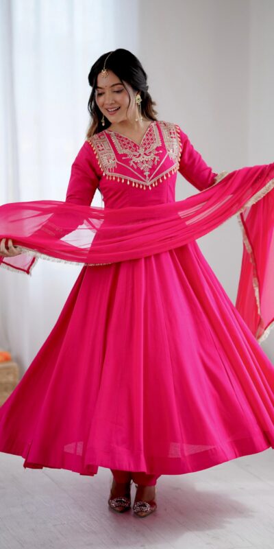 ZSR 3149 Pink Roman silk Gown Perfect for Wedding, Party, Sangeet, Haldi, Lohri – . Introductory Price ₹2099. Delivery 4-6 Working Days. Shop now. | Bollywood Gowns, Creative Gowns, Designer Gowns, Embroidered Gowns, Gowns, Party Wear Gowns
